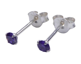 Mini Premium Kristall Ohrstecker in vielen Farben 925 Sterling Silber 3mm / violett