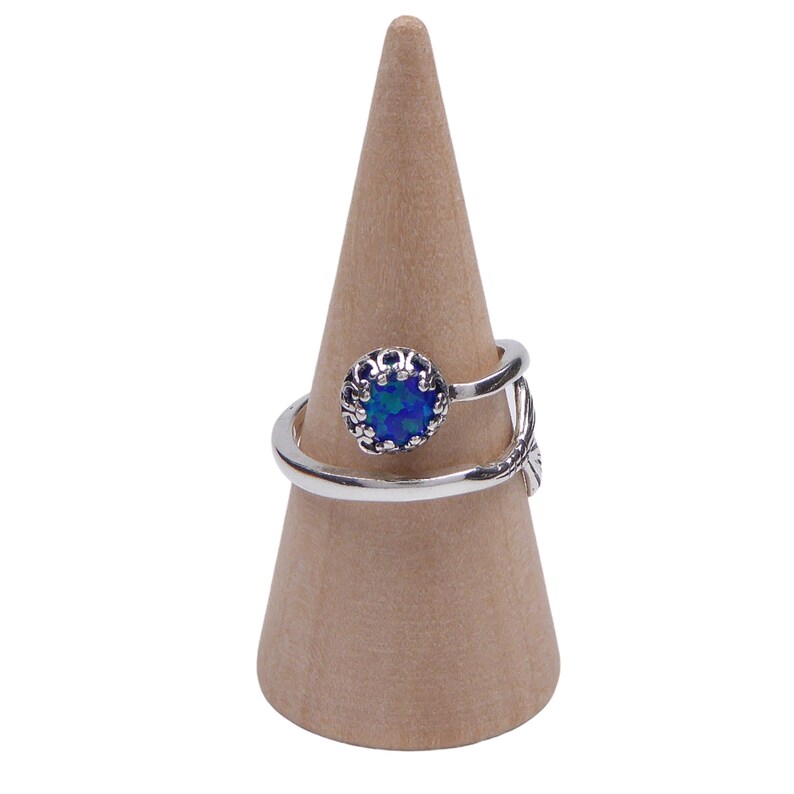 Blauer Lab Opal Meerjungfrau Ring 925 Silber – Verstellbar – Antiker Vintage Stil – Besonderes Geschenk für die Freundin afbeelding 2