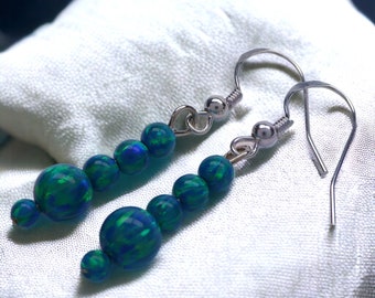 Lab Opal grüne Perlen Ohrringe mit Ohrhaken aus 925 Sterling Silber für Damen und Mädchen