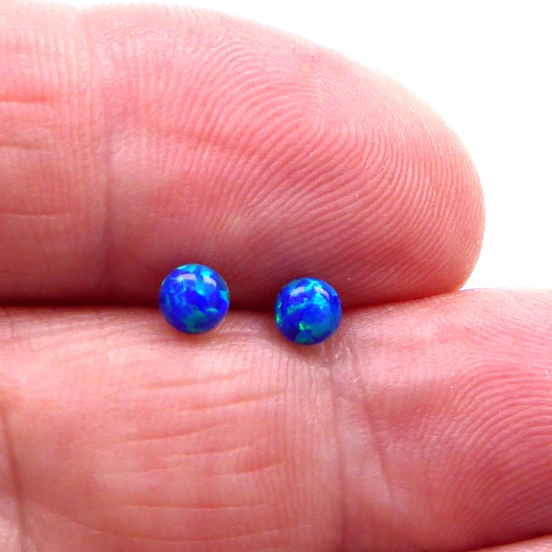 Lab Opal Mini Ohrstecker aus 925 Sterling Silber rhodiniert 4mm Ohrringe blau image 6