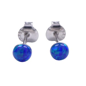 Lab Opal Mini Ohrstecker aus 925 Sterling Silber rhodiniert 4mm Ohrringe blau image 2