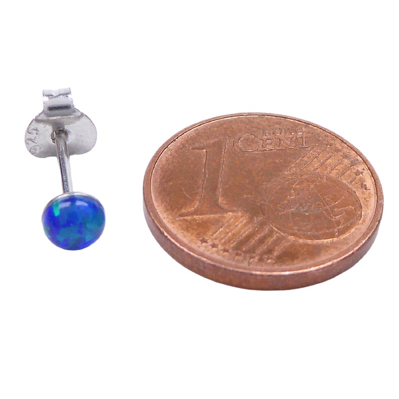 Lab Opal Mini Ohrstecker aus 925 Sterling Silber rhodiniert 4mm Ohrringe blau image 4
