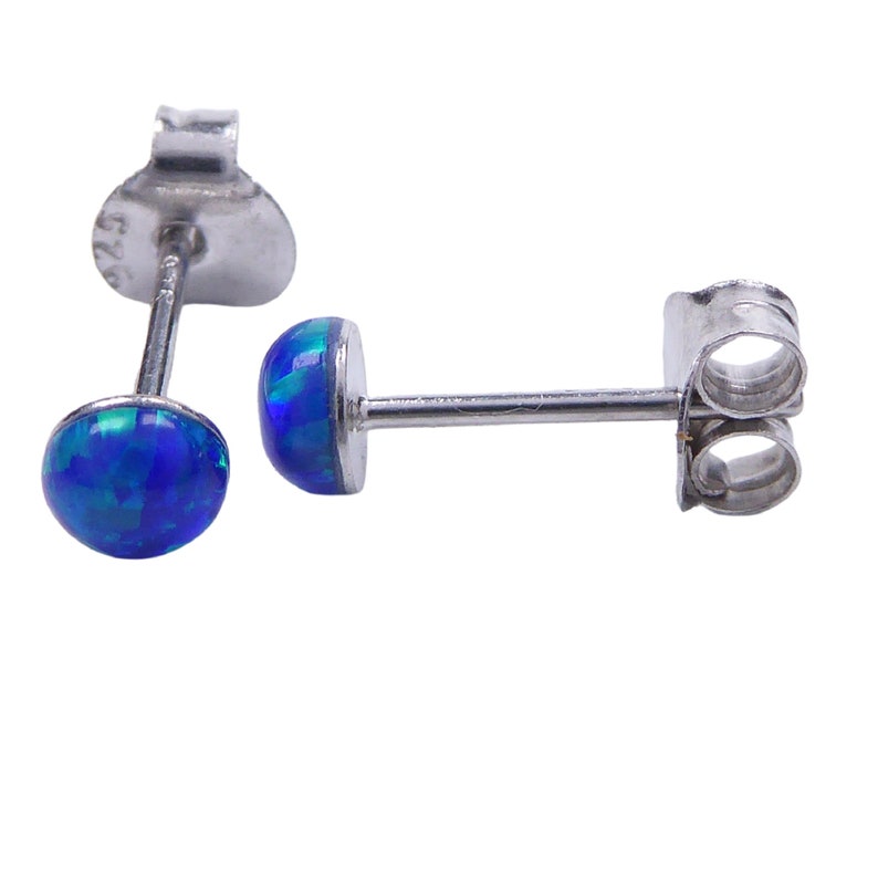 Lab Opal Mini Ohrstecker aus 925 Sterling Silber rhodiniert 4mm Ohrringe blau image 3