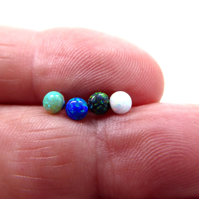 Lab Opal Mini Ohrstecker aus 925 Sterling Silber rhodiniert 4mm Ohrringe blau image 7