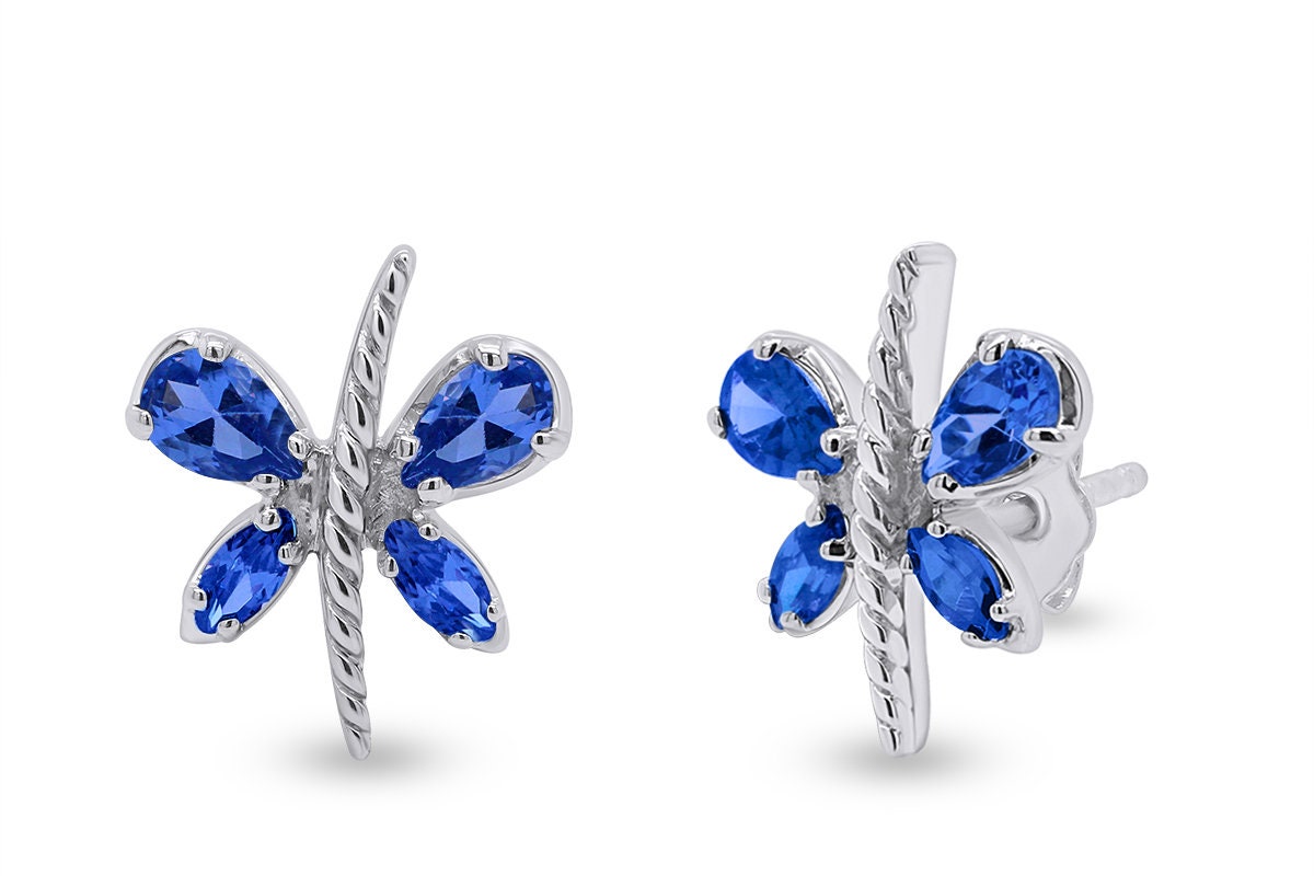 Sterling Silver 925 Butterfly Stud Earrings in Simulated Blue Etsy