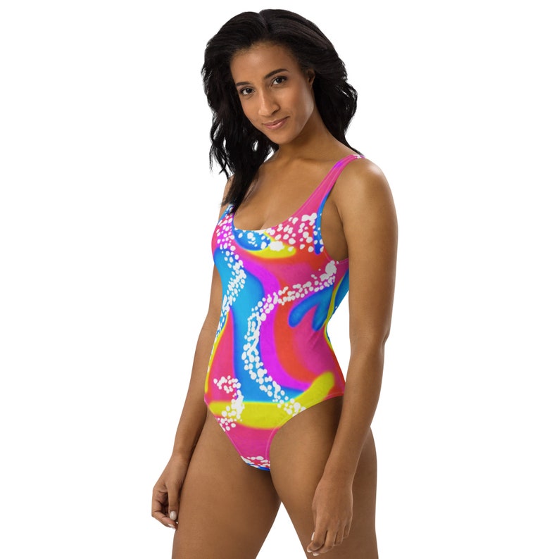 One-Piece 80s Malibu Swimsuit, Neon Roller Skating Bathing Suit One-Piece Swimsuit