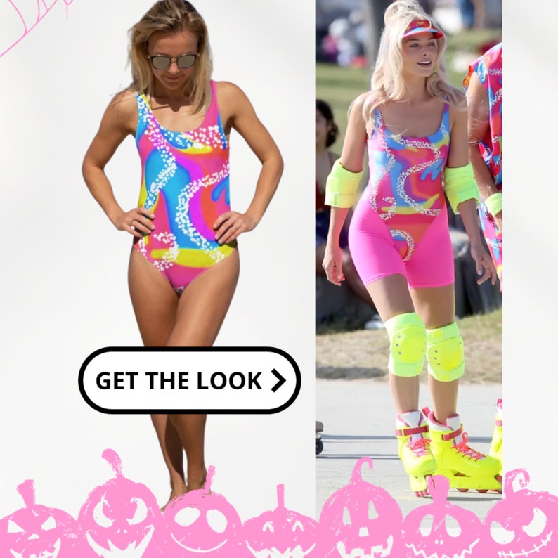 Barbie Swimsuit One-Piece 80s Malibu Swimsuit, Neon Roller Skating Bathing Suit One-Piece Swimsuit