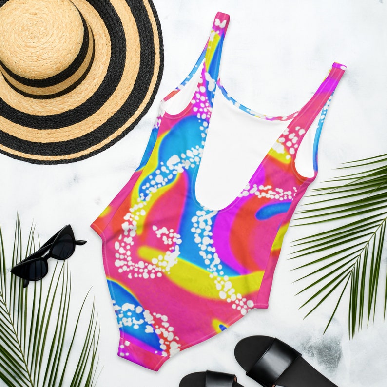 One-Piece 80s Malibu Swimsuit, Neon Roller Skating Bathing Suit One-Piece Swimsuit