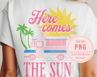 Here Comes The Sun PNG, Retro Summer Sublimation Design (Front & Back)