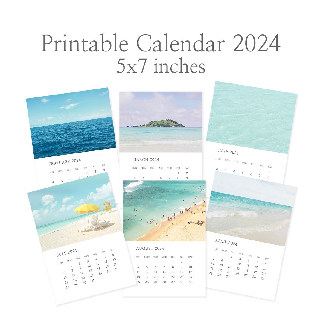 Printable Calendar 2025, Mini Calendar PDF Print, Beach Photo Calendar