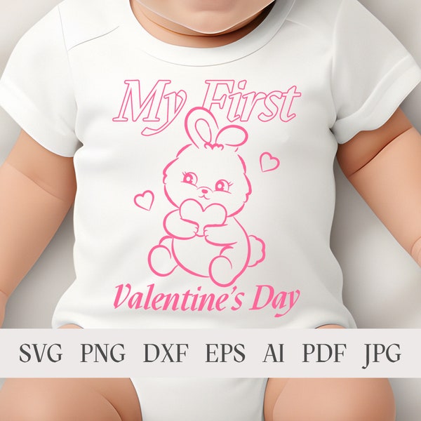 Baby's First Valentine's Day Outfit SVG, PNG, My First Valentines, baby valentine outfit, 1st valentines day, Valentine Onesie, bunny svg