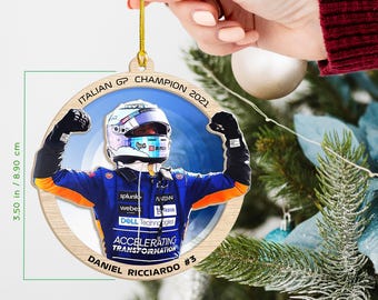 Daniel Ricciardo F1 Christmas Ornament, McLaren Racing, Wood & Acrylic Bauble