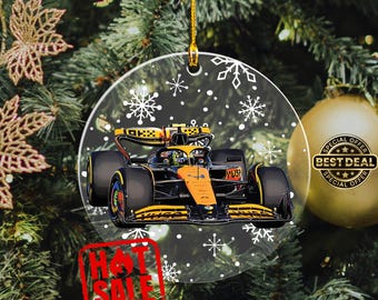 F1 Racing Car Christmas Ornament, Lando, Clear Acrylic Tree Decor