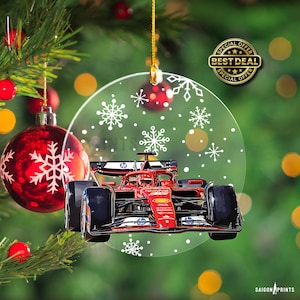 F1 Racing Christmas Accent, Charles Leclerc Hanging F1 Tree Decor, 3.5 inches Clear Acrylic Art Front & Back