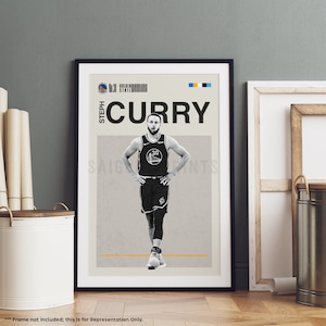 Steph Curry Poster, Mid Century Modern Sport Wall Art Decor