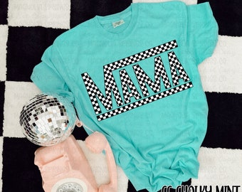 Camisa de mamá a cuadros: camiseta retro de mamá de carreras