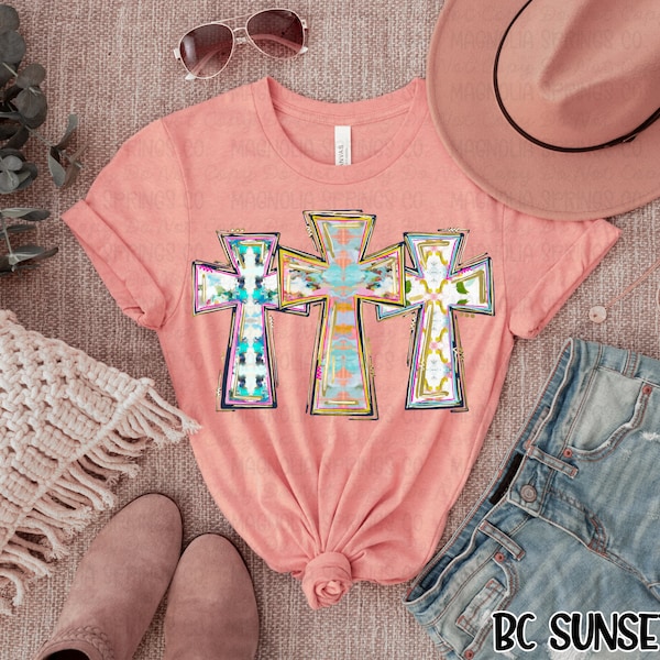 Watercolor Cross trio shirt- Easter Cross Shirt- Pastel Cross Shirt- Easter shirts for her- Church Appropriate Tee- Easter Cross Shirt