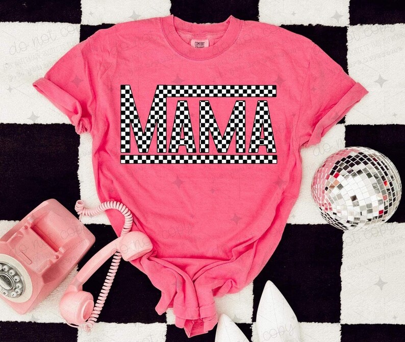 Checkered Mama Shirt: Retro Racing Mom Tee image 2