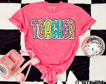 Teacher Bright Doodle Tee: Neon Dalmatian Dots Back to School Shirt