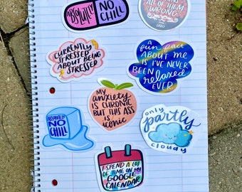 Anxiety Sticker Set of 5 | Free Shipping | Laptop Sticker Waterproof | Waterbottle Sticker
