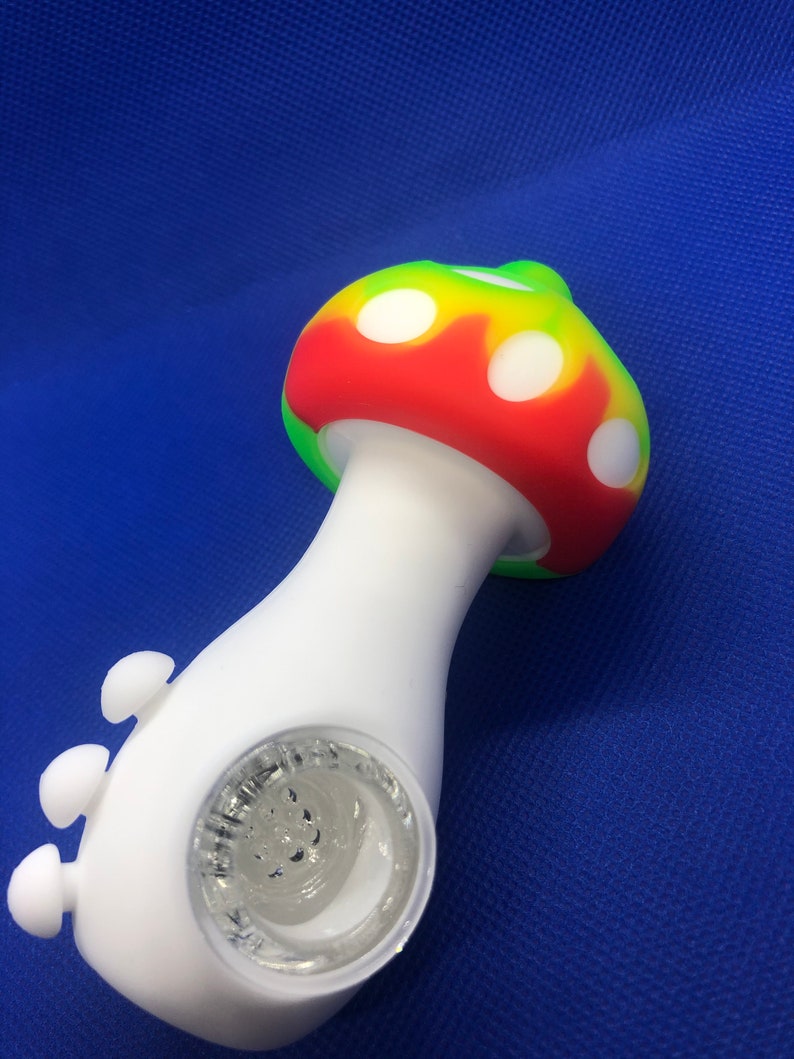 Silicone Mushroom Pipe w Tempered Bowl 5 popular Pi Smoking Opening large release sale Glass -