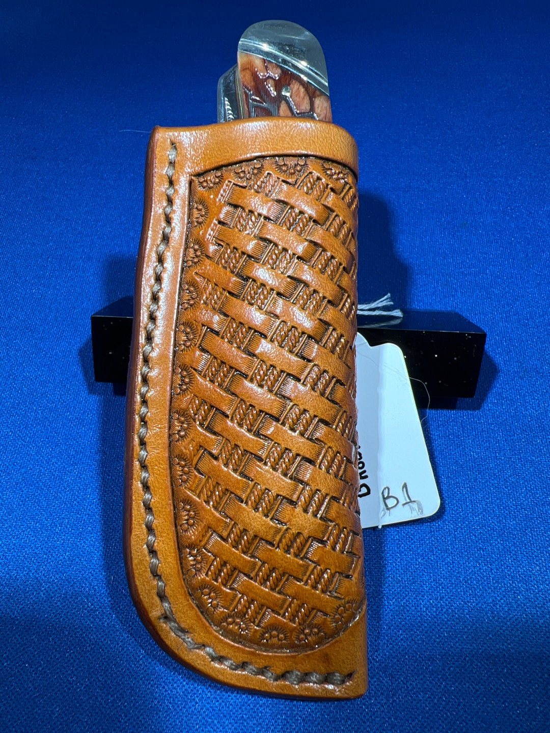 Leather Folding Knife Holster With Rough Rider Trapper Two Blade Pocket