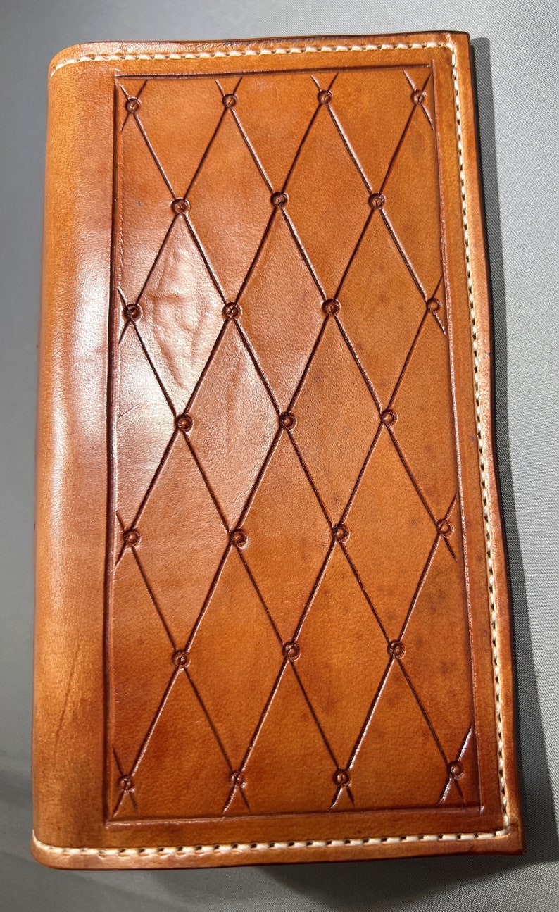 Medium brown roper style vertical wallet all 100 percent USA Herman Oak Leather.