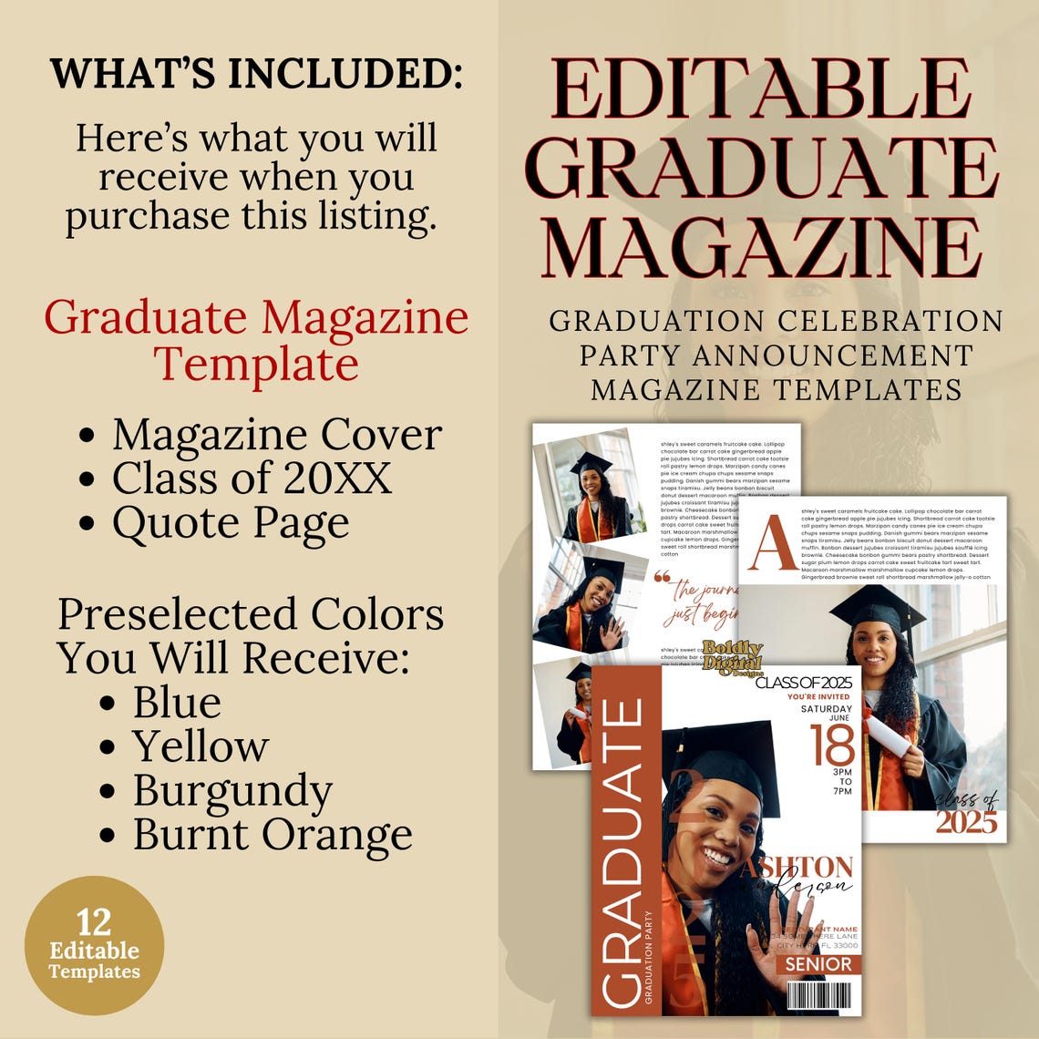 Graduation Magazine Template Bundle, 2025 Graduation, Senior Class of ...