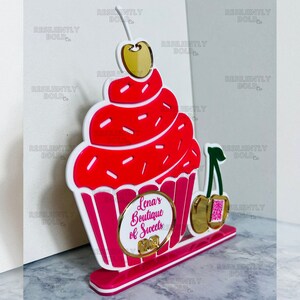 Cupcake Social Media Sign, Glowforge Laser File, Sweet Treats Decor, Cherry sign, Cupcake Sign, Bakery Shop Sign, Bakery Sign Template