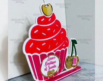 Cupcake Social Media Sign, Glowforge Laser File, Sweet Treats Decor, Cherry sign, Cupcake Sign, Bakery Shop Sign, Bakery Sign Template