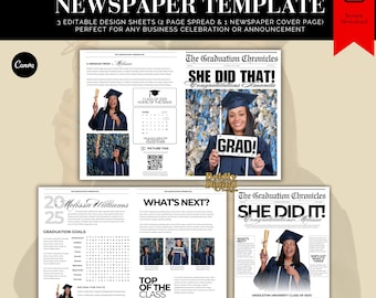 Graduation Newspaper Template | Graduation Invitation | Printable Grad Announcement | Graduation Party Invite | Newspaper Graduation Gift