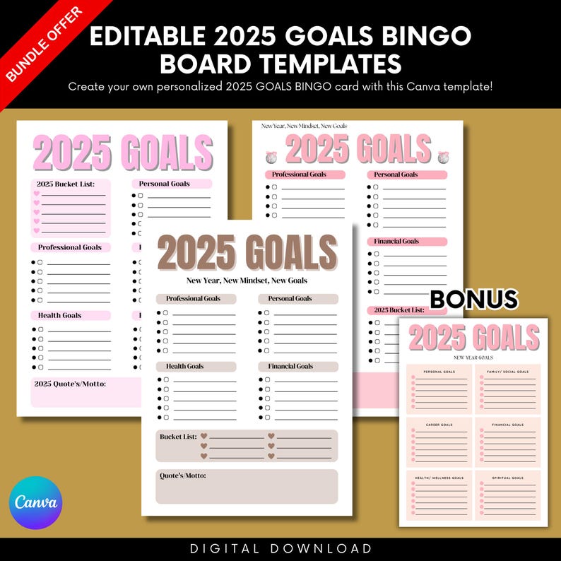 2025 Goals Template | Printable Goals Planner | Resolutions & Bucket ...