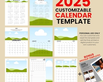 2025 Printable Calendar Templates | Editable Canva Designs | 7 Customizable Styles for Personal or Commercial Use | Instant Download