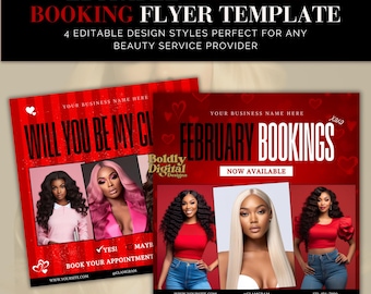 February Hair Booking Flyer, Valentine’s Booking Flyer, Valentines Hair, February Booking, Hair, Nails, MUA, Lashes, Braids, Canva Template