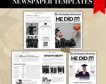 Graduation Newspaper Template | Graduation Invitation | Printable Grad Announcement | Graduation Party Invite | Newspaper Graduation Gift