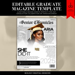 Graduation Magazine Template, 2025 Senior Graduation Magazine Booklet, Grad Announcement, Editable Magazine Templates, Graduation Invitation