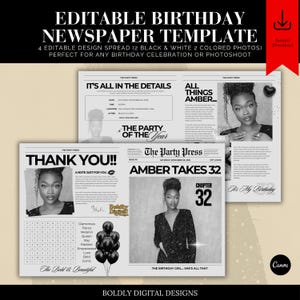 Editable Birthday Party Newspaper Invite, Birthday Newspaper Template, Newspaper Birthday Invitation, Happy Birthday Announcement, Bday News