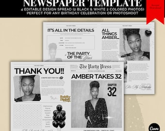 Editable Birthday Party Newspaper Invite, Birthday Newspaper Template, Newspaper Birthday Invitation, Happy Birthday Announcement, Bday News