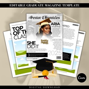 Class of 2025 Magazine, graduation yard sign, graduation decor, grad party, prop magazine, prop grad magazine, photography prop, prop prom magazine, Magazine Cover Prom, Homecoming, grad magazine invite, Editable Magazine, grad magazine save the date, The Glam Grad Magazine