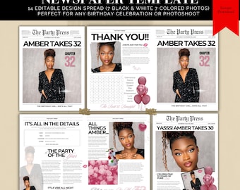 Birthday Newspaper Template, Birthday Newspaper For Photography, Editable Newspaper Birthday Invitations, Canva Birthday Party Invite, B-Day