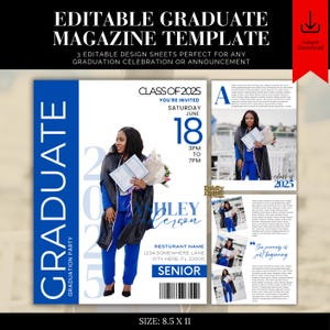 Graduation Magazine Template Bundle, 2025 Graduation, Senior Class of 2025 Magazine, Grad Ceremony Magazine, Graduation Party Invitation