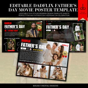 Pôster do filme DadFLIX, Presente personalizado para o Dia dos Pais, Modelo DadFLIX para Canva, Colagem para o Dia dos Pais, O melhor pai de todos os tempos, Presentes para o pai, Vovô