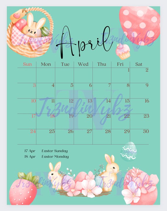 Printable April Calendar, Easter Calendar, Easter Themed April Calendar, Easter Decoration, Monthly Organizer, April Egg Hunt Game Tracker - Etsy Printable April Calendar, Easter Calendar, Easter Themed April Calendar, Easter Decoration, Monthly Organizer, April Egg Hunt Game Tracker - Etsy