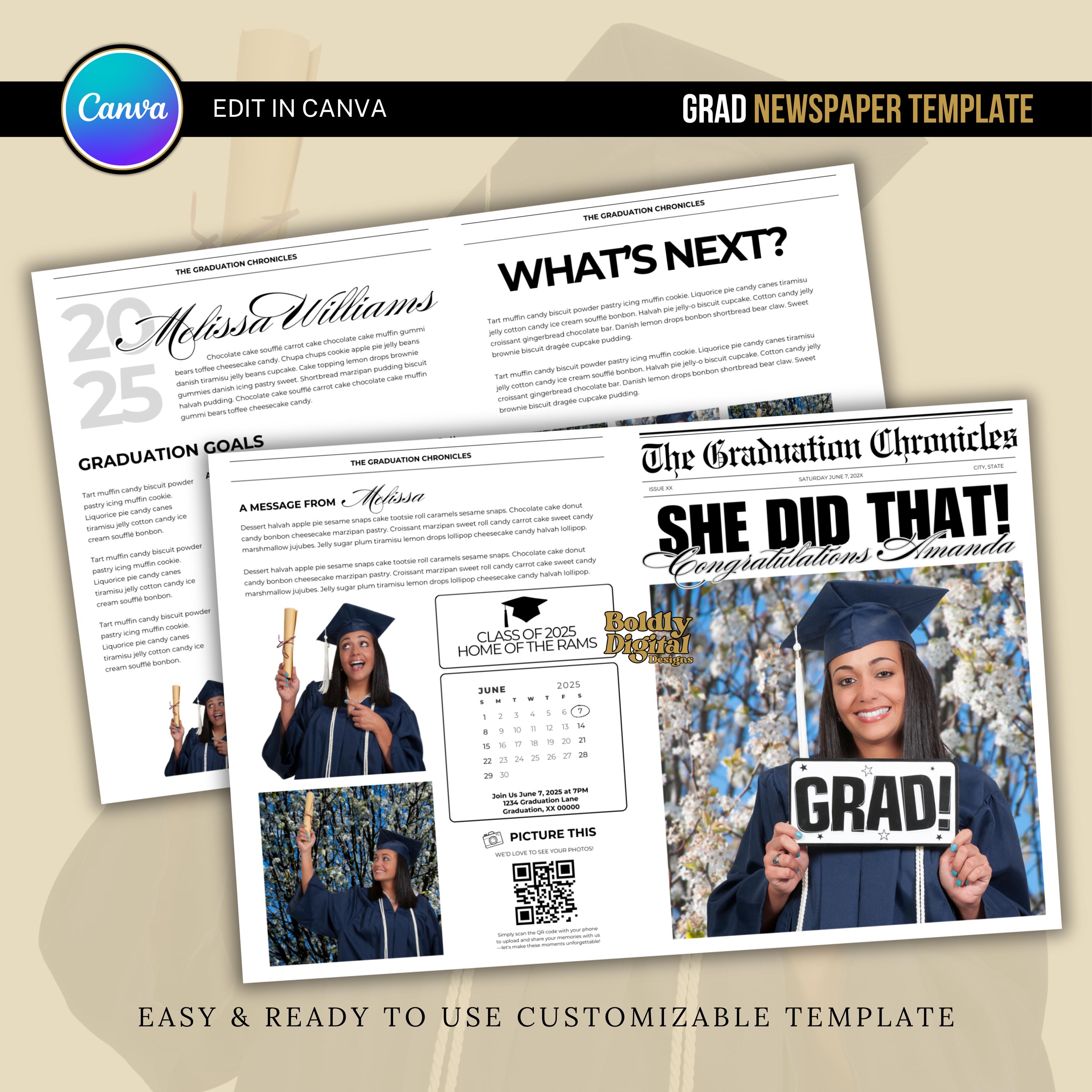 Graduation Media Guide Graduation Newspaper Template | Graduation Invitation | Printable Grad ...