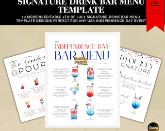 4th Of July Signature Drink Sign Template, Patriotic Party Printable 4th of July Themed Editable Signature Drink Sign, July 4th Drink Menu