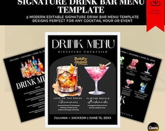 Wedding Signature Drink Sign Template, Wedding Bar Menu, His And Hers Drinks, Wedding Signature Cocktails, His Hers Our Drinks Sign,