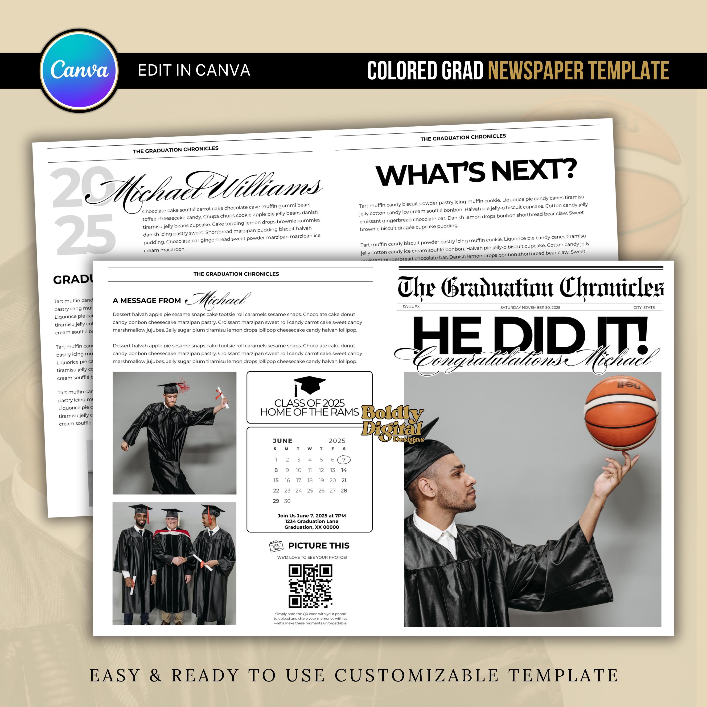 Graduation Media Guide Graduation Newspaper Template | Graduation Invitation | Printable Grad ...