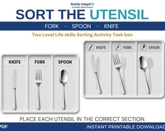Utensil Sorting Activity, Life Skills Printable, Special Education, Instant Download