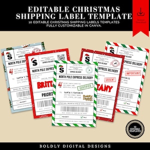 Santa Claus Shipping Label Sticker | Postage Label Template | Printable Christmas Shipping label | Editable North Pole Mail Label | Gift Tag
