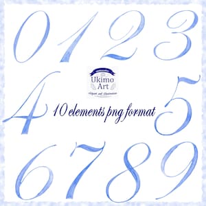 Watercolor clipart of numbers in blue color for a boy. PNG